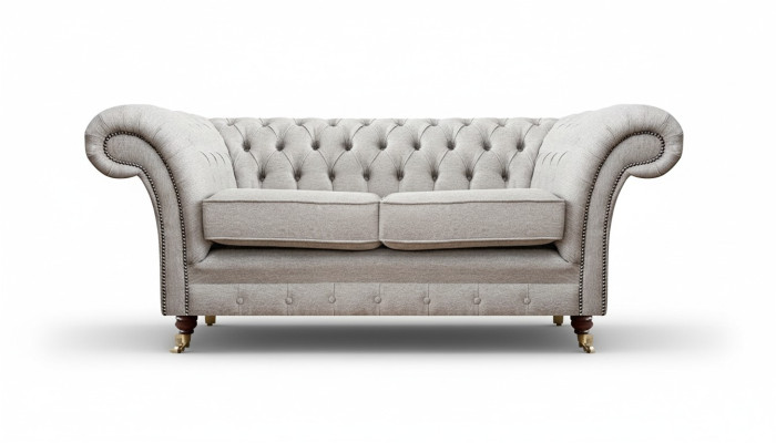 Upholstered Furniture Gray Two-Seater Sofa Couch Living Room Chesterfield