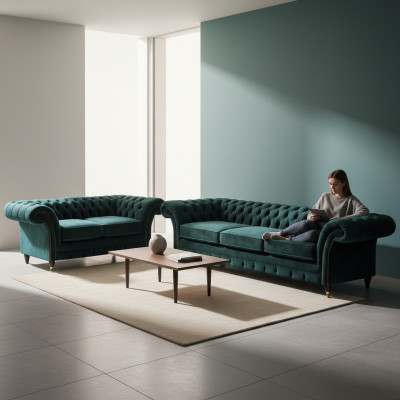 Complete Furniture Living Room Sofas 3+2 Sofa Set Couches Chesterfield