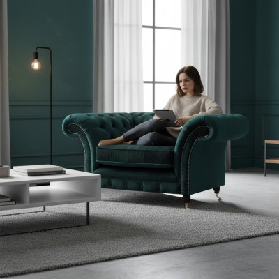 Green Armchair New Living Room Furniture Upholstered Seat Chesterfield Upholstered Furniture