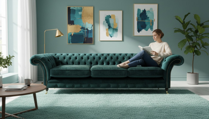 Chesterfield furniture living room sofa couch three-seater furnishing upholstered furniture