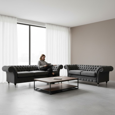 Chesterfield Upholstered Furniture Living Room Sofa Set 2-piece Complete Arrangement 3+2