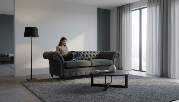 Luxury black sofa two-seater textile couch living room furniture Chesterfield