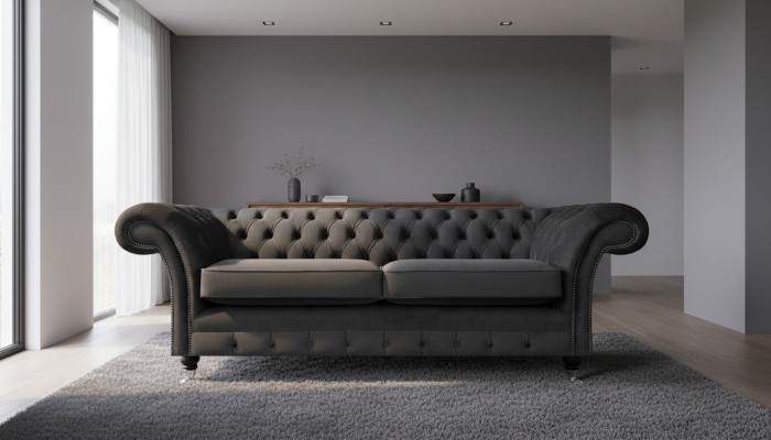 Luxury black sofa two-seater textile couch living room furniture Chesterfield