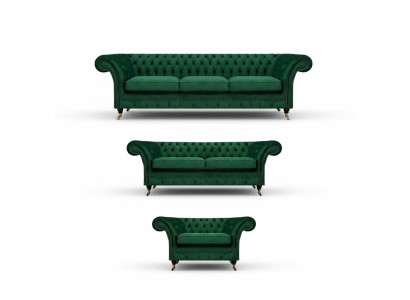 Chesterfield Sofa Set 3-piece Upholstered Furniture Green Living Room 3+2+1