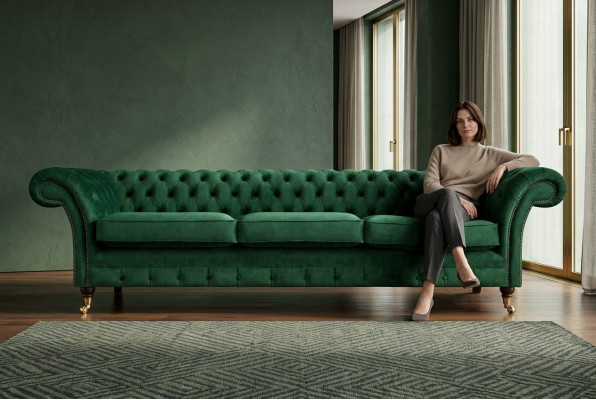 Upholstered Luxury Sofa Three-Seater Couch Chesterfield Living Room Textile