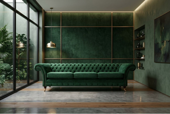 Upholstered Luxury Sofa Three-Seater Couch Chesterfield Living Room Textile