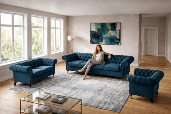 Designer sofa set Chesterfield living room sofa suite couch upholstered furniture 4+2+1