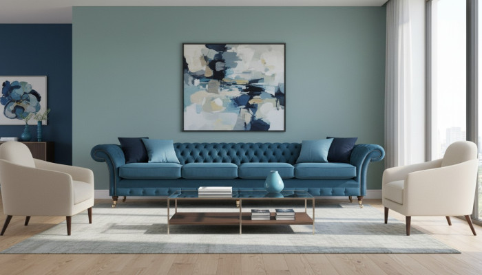 Living room Chesterfield furnishing upholstered furniture sofa couch four-seater new