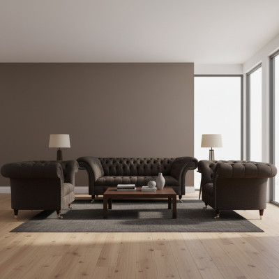Chesterfield Upholstered Furniture Living Room Set 3pcs Luxury Complete Designer