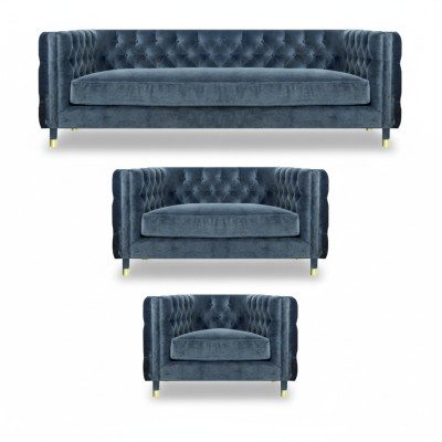 Chestefield Gray Living Room Complete 4+2+1 Sofa Set 3-piece Upholstered Furniture