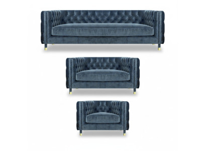 Chestefield Gray Living Room Complete 4+2+1 Sofa Set 3-piece Upholstered Furniture