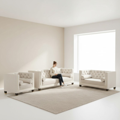 White sofa set textile sofa living room luxury 3+2+1 Chesterfield furniture
