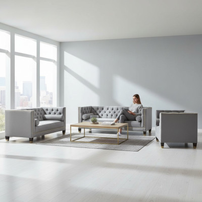 Designer sofa set, luxury leather living room sofas 4+2+1 sofa ensemble.