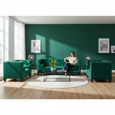 Luxury Green Chesterfield Design Set 3-Piece Sofa Couch Living Room 3+2+1