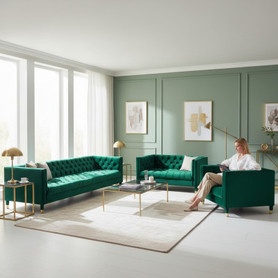 Chesterfield suite luxury furniture living room suite 3-piece upholstered fabric