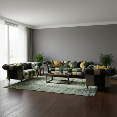 Chesterfield Living Room Modern Upholstered Furniture Sofa Set 3-piece 3+2+1