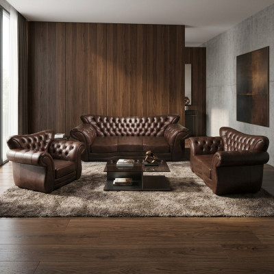 Luxury upholstered furniture sofa set leather armchair living room couch