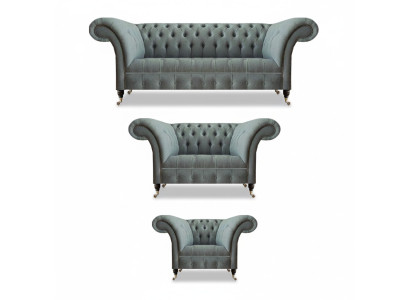 Chesterfield Gray Luxury Sofa Set 3-piece Living Room Modern Furniture