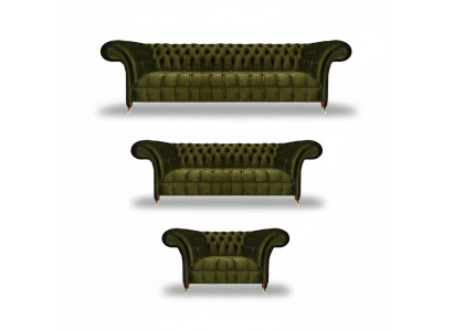 Complete Green Sofa Set Living Room Suite Luxury Fabric Furniture Chesterfield
