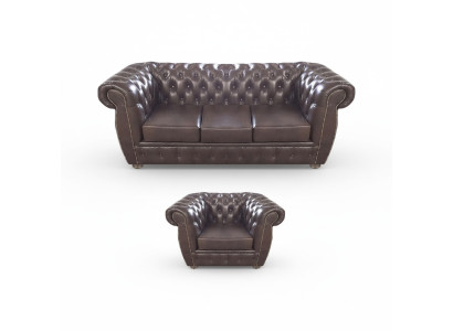 Brown sofa three-seater couch Chesterfield leather armchair new furniture seat living room