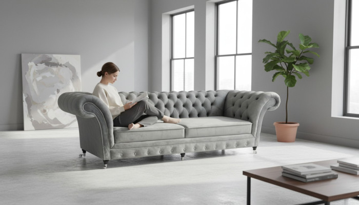Upholstered furniture gray sofa two-seater couch designer living room furniture Chesterfield