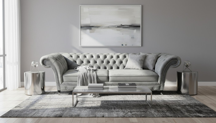Upholstered furniture gray sofa two-seater couch designer living room furniture Chesterfield