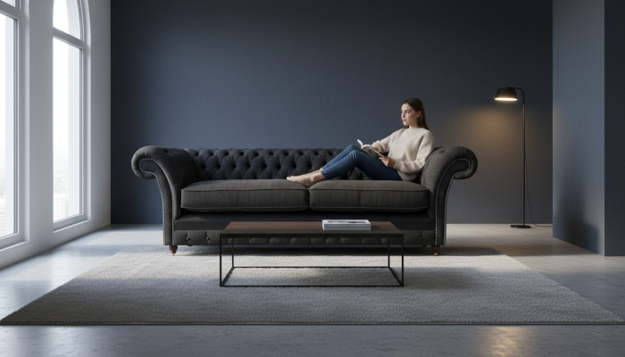 Upholstered Furniture Black Upholstered Sofa Designer Sofa Two-Seater Couch New Chesterfield