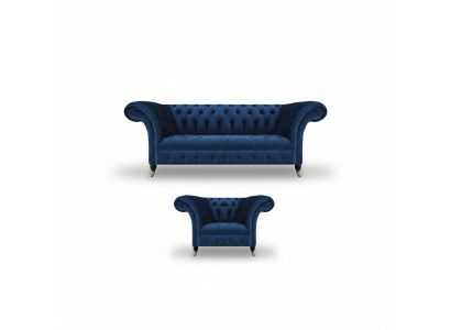Blue New Sofa Three-seater Living Room Armchair Chesterfield Upholstered Seat Furniture