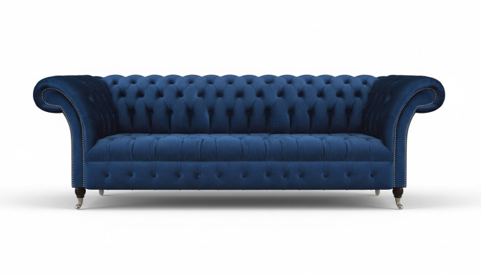 Blue Chesterfield Sofa Four-Seater Couch Designer Upholstered Furniture Living Room