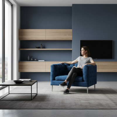 Upholstered Furniture Blue Chesterfield Armchair Living Room Modern Upholstered Seat