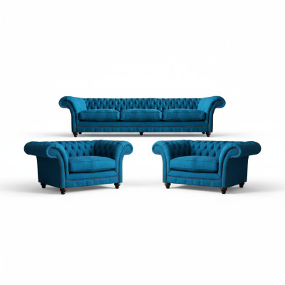 Upholstered Furniture Blue Sofa Suite Textile Seat Furniture Chesterfield Set Decor