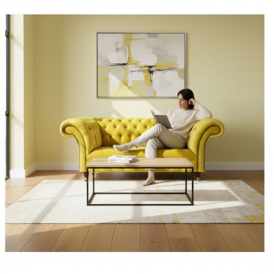 Two-seater sofa couch yellow modern interior design furniture Chesterfield