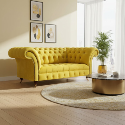 Two-seater sofa couch yellow modern interior design furniture Chesterfield