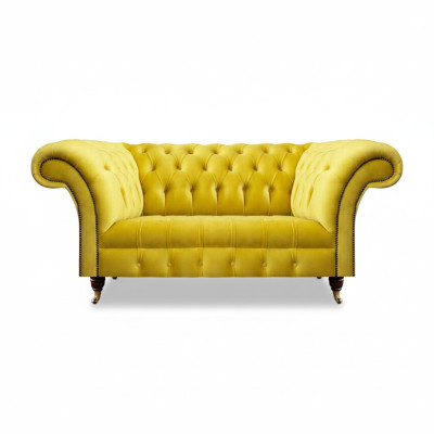 Two-seater sofa couch yellow modern interior design furniture Chesterfield