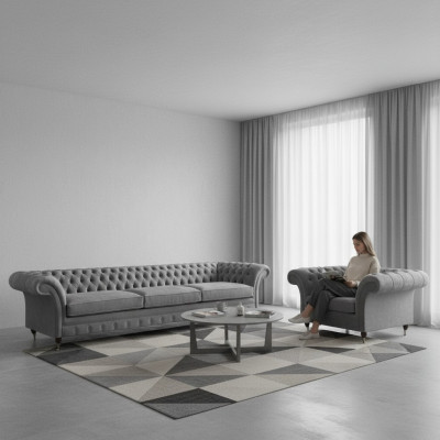 Suit Grey Furniture Sofa Set Sofa Three-Seater Luxury Armchair Chesterfield
