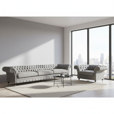Suit Grey Furniture Sofa Set Sofa Three-Seater Luxury Armchair Chesterfield