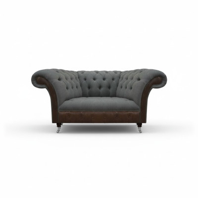 Living Room Grey-Brown Chesterfield 2-Seater Fabric Sofas Luxury Furniture