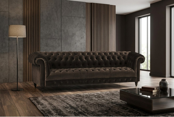 Chesterfield living room couch brown four-seater luxurious seating furniture