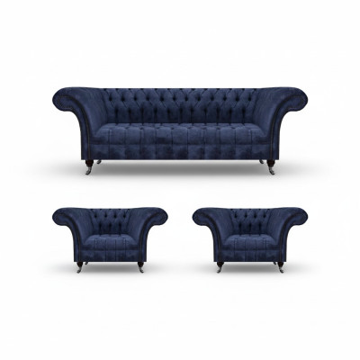 Stylish Blue Chesterfield Furniture Luxurious Sofa Set Textile Set