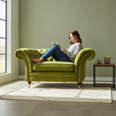 Olive green Chesterfield armchair upholstered furniture designer textile single-seater