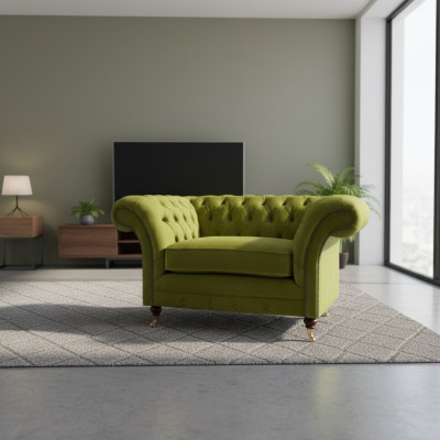 Olive green Chesterfield armchair upholstered furniture designer textile single-seater