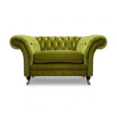 Olive green Chesterfield armchair upholstered furniture designer textile single-seater