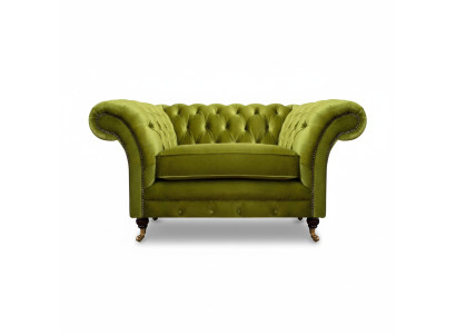 Olive green Chesterfield armchair upholstered furniture designer textile single-seater
