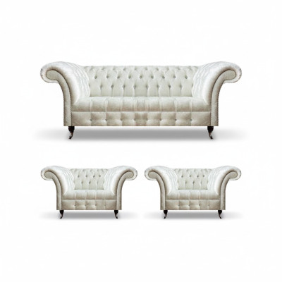 White Chesterfield seating arrangement 2x designer armchairs complete seating furniture
