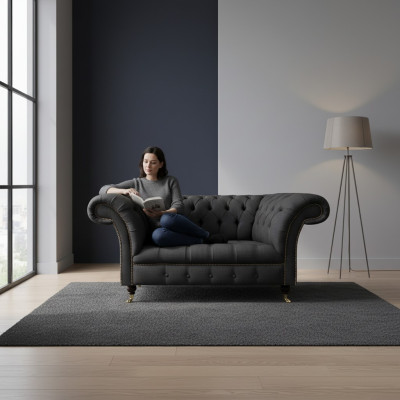 Luxury Chesterfield Sofas Designer Black Two-Seater Living Room Furniture
