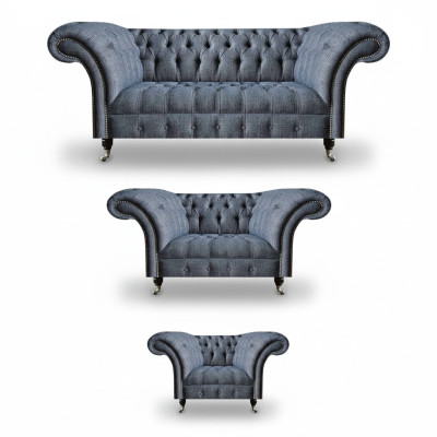 Living room Chesterfield set designer gray sofa suite armchair 3-seater