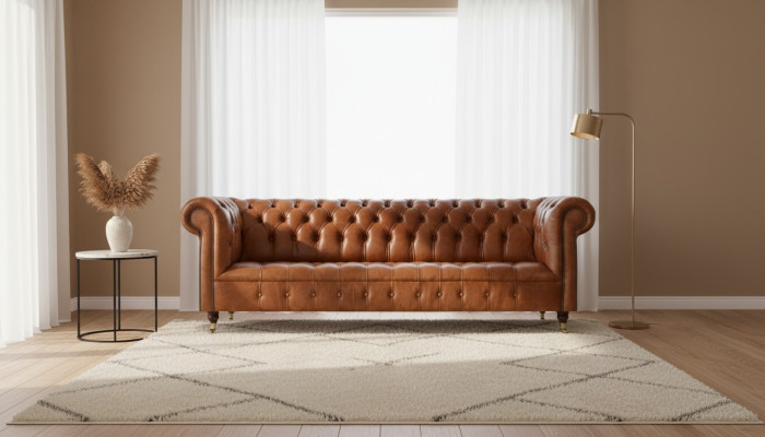 Living room four-seater Chesterfield designer couches luxury leather sofas