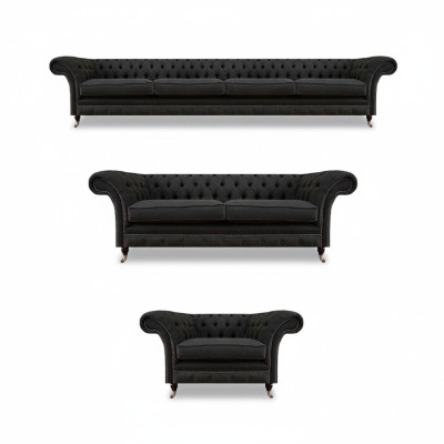 Black Chesterfield Sofa Set Designer Two-Seater Four-Seater Couch