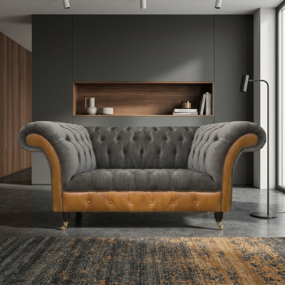 Gray Exclusive Chesterfield Two-Seater Comfortable Textile Noble Sofas