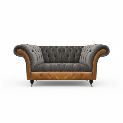 Gray Exclusive Chesterfield Two-Seater Comfortable Textile Noble Sofas